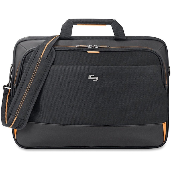 Solo Briefcase, Polyester, 4"Wx18-1/2"Lx13-3/4"H, Black/Orange USLUBN3004 - main